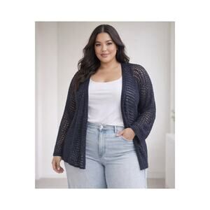 ModCloth Navy Blue Open Stitch Cotton Sweater 3X Open Front